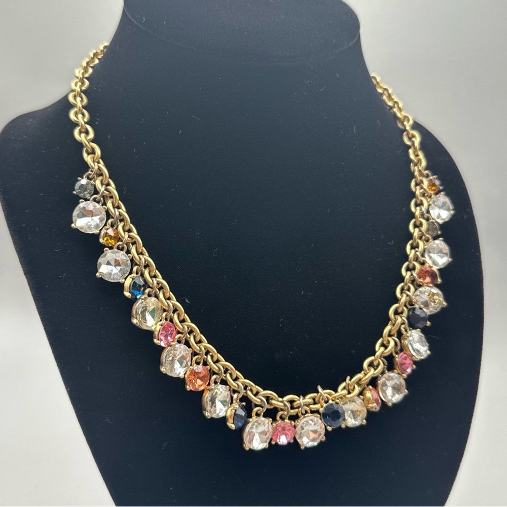 ANN TAYLOR Multicolored Gem‎ Rhinestones Bezel Charm Necklace #799 - Picture 3 of 4